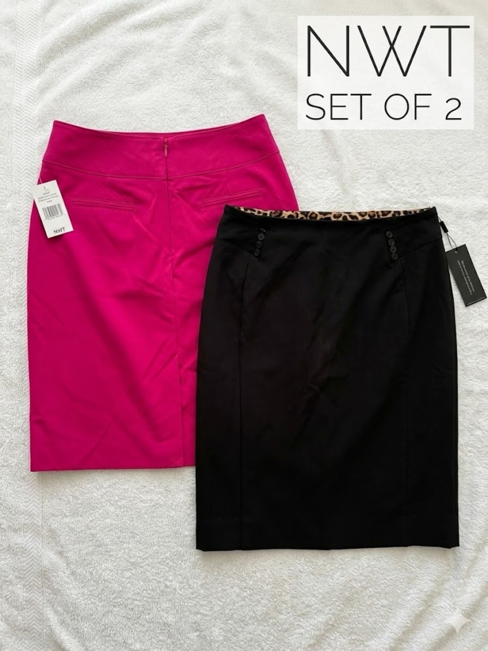 NWT WHBM & Worthington Pencil Skirts Bundle Size 12 – Black & Pink Career Wear